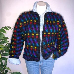 u n i q u e :: Vintage OOAK Handmade Artsy Wool Intarsia Knit Cardigan